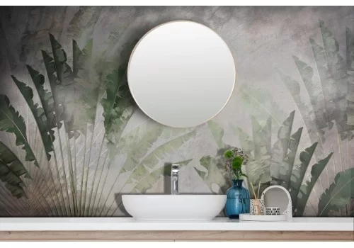 Carta da parati foglie tropicali verde e grigio 2