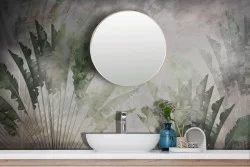 Adhesive Wallpaper tropical leaves green and gray