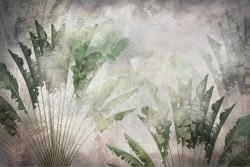 Tropical leaves grey wallpaper