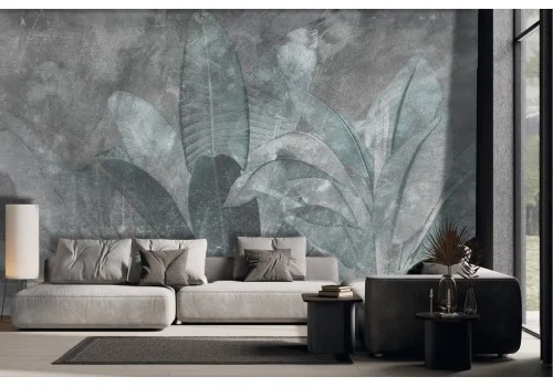 Tropical large leaves wallpaper on concrete background -a283