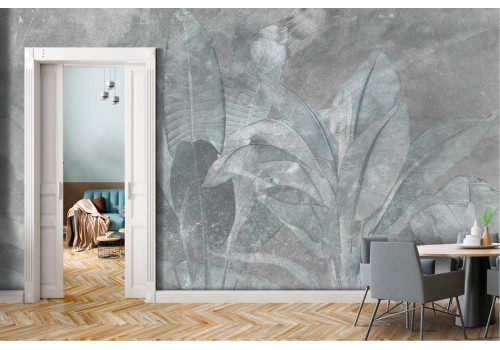 Large tropical leaves wallpaper on concrete background 2
