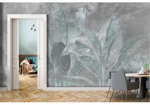 Large tropical leaves wallpaper on concrete background 2