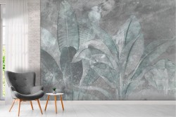 Tropical leaves concrete wallpaper