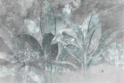 Tropical leaves wallpaper concrete