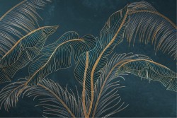 Tropical leaves wallpaper in gold and blue