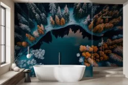 Carta da parati bosco neve e lago