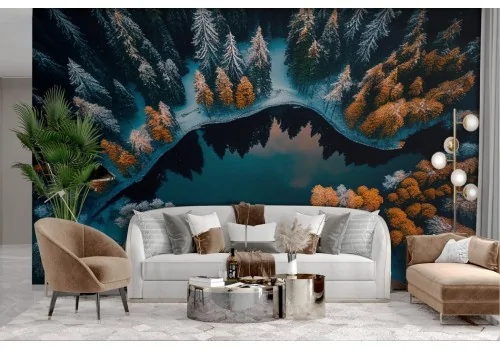 Forest, snow and lake wallpaper 2