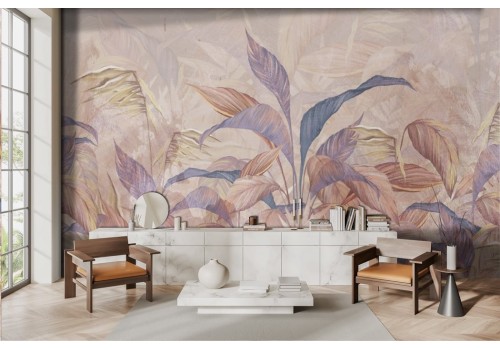 Tropical leaf wallpaper with oriental zen effect