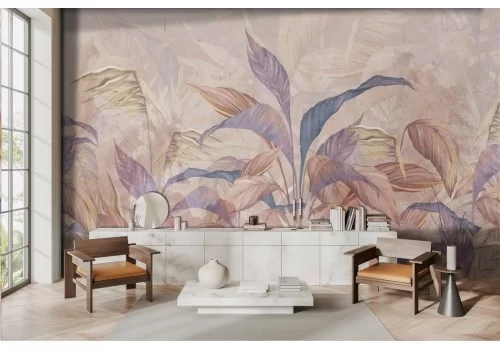 Tropical leaf wallpaper with oriental zen effect