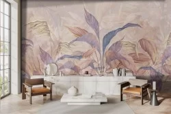 Carta da parati foglie tropicali effetto orientale zen
