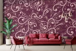White and purple damask wallpaper