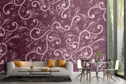 White and Purple Damask Adhesive Wallpaper