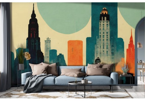 Colorful painted New York wallpaper
