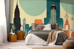 Carta da Parati Adesiva dipinto colorato New York