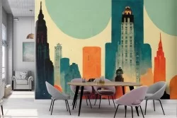 New York Painted Wallpaper