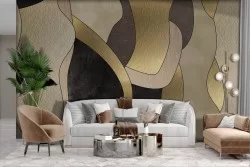 Adhesive Wallpaper in gold and ivory shapes