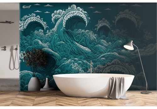 Sea wallpaper with large blue and white waves