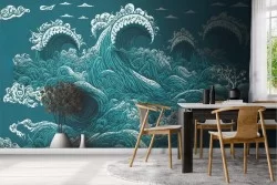 Seascape wallpaper with large waves