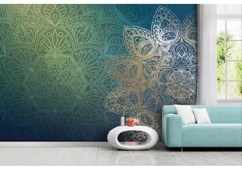 Carta da parati mandala orientale oro verde