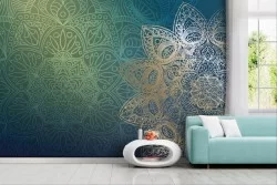Carta da parati mandala orientale oro verde