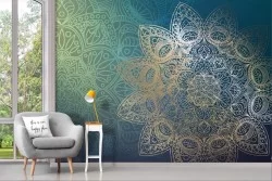 Adhesive Wallpaper Oriental Gold Green Mandala