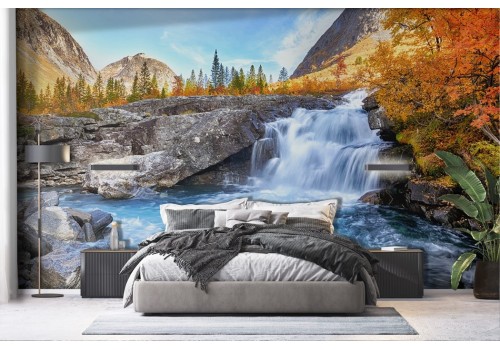 Forest wallpaper with waterfall