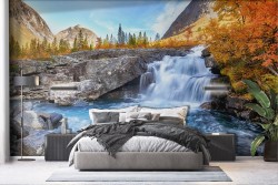 Forest wallpaper with waterfall