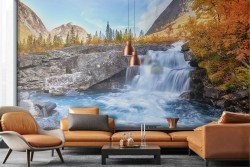 Adhesive Wallpaper forest with waterfall