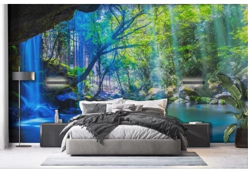 Nature wallpaper lake with waterfall