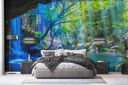 Nature wallpaper lake with waterfall