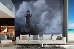Stormy sea wallpaper with lighthouse