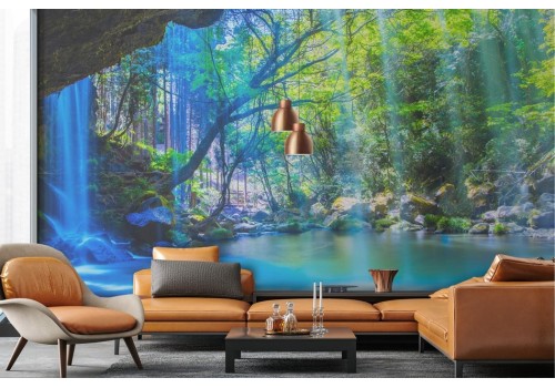 Nature wallpaper lake with waterfall 2