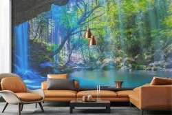 Carta da Parati Adesiva natura lago con cascata