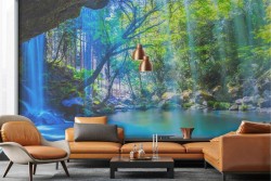 Adhesive Wallpaper nature lake with waterfall