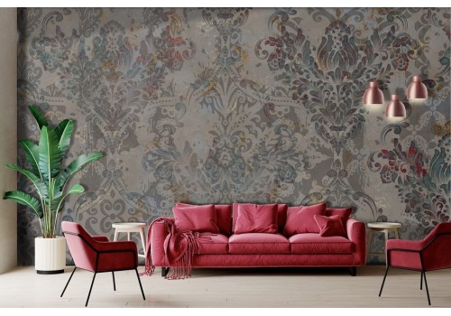 Vintage gray and gold damask wallpaper