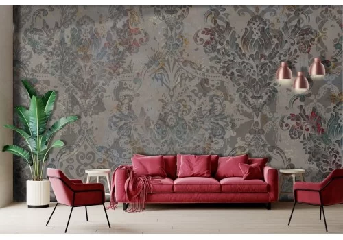 Vintage gray and gold damask wallpaper
