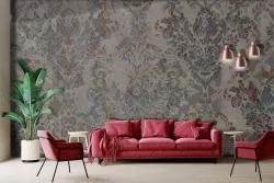 Vintage gray and gold damask wallpaper