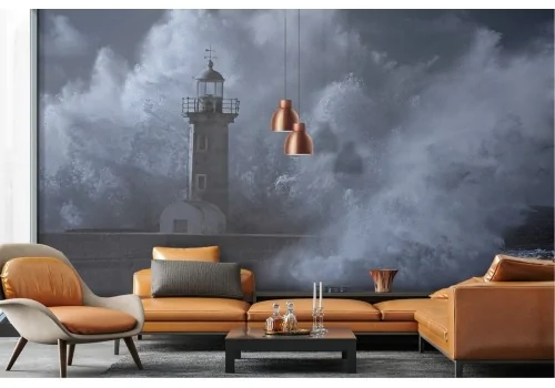 Carta da Parati mare in tempesta con faro 2