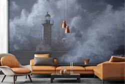 Stormy sea wallpaper with lighthouse