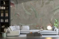 Carta da Parati foglie su sfondo cemento