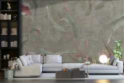 Wallpaper with leaves on a concrete background