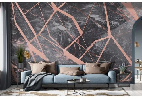 Black marble effect wallpaper with pink finishes -a305
