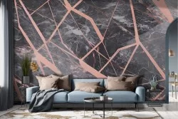 Carta da parati effetto marmo nero con rifiniture rosa