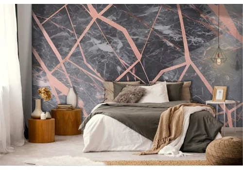 Black marble effect wallpaper with pink finishes 2