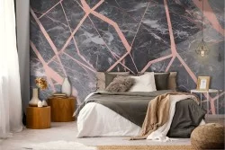 Adhesive Wallpaper with black marble effect and pink finishes