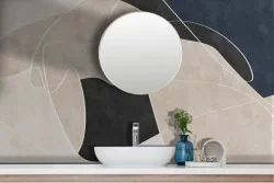 Adhesive Wallpaper with abstract background of white stripes and waves