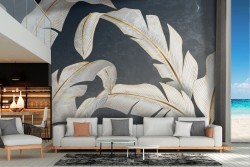 Stylized tropical leaves wallpaper