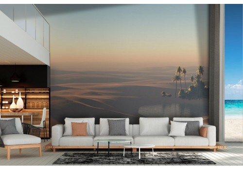 Wallpaper oasis in the desert landscape with palms