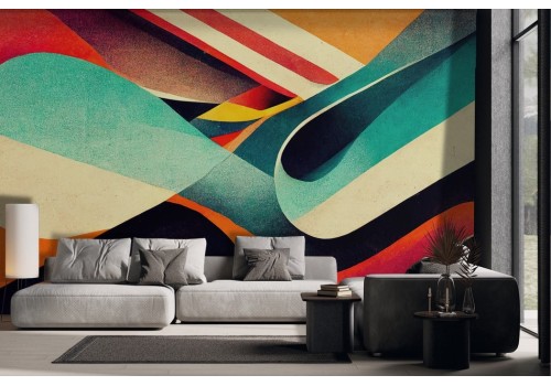 Artistic wallpaper with colored stripes and waves