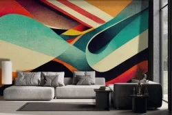 Artistic wallpaper with colored stripes and waves